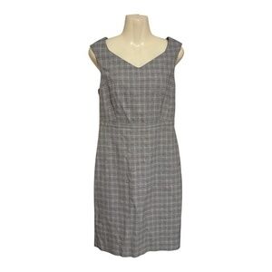 Ann Taylor Womens Grey Plaid Sheath Dress Sleeveless Polyester Size 4